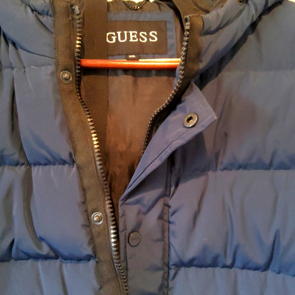 GUESS MENS NAVY PUFFER JACKET WITH HOOD SIZE XXL - Picture 2 of 5